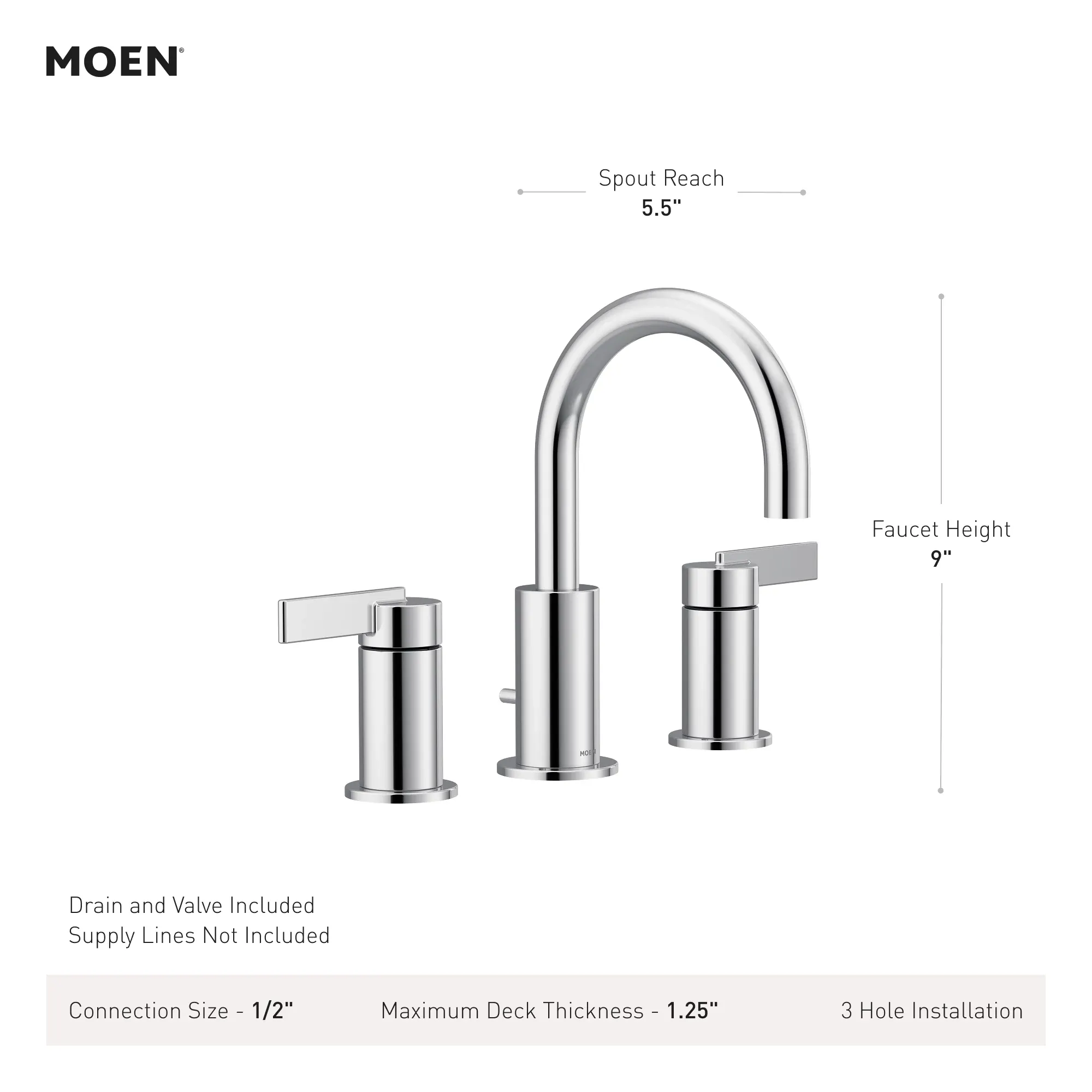 Cia Chrome two-handle high arc bathroom faucet - Image 10