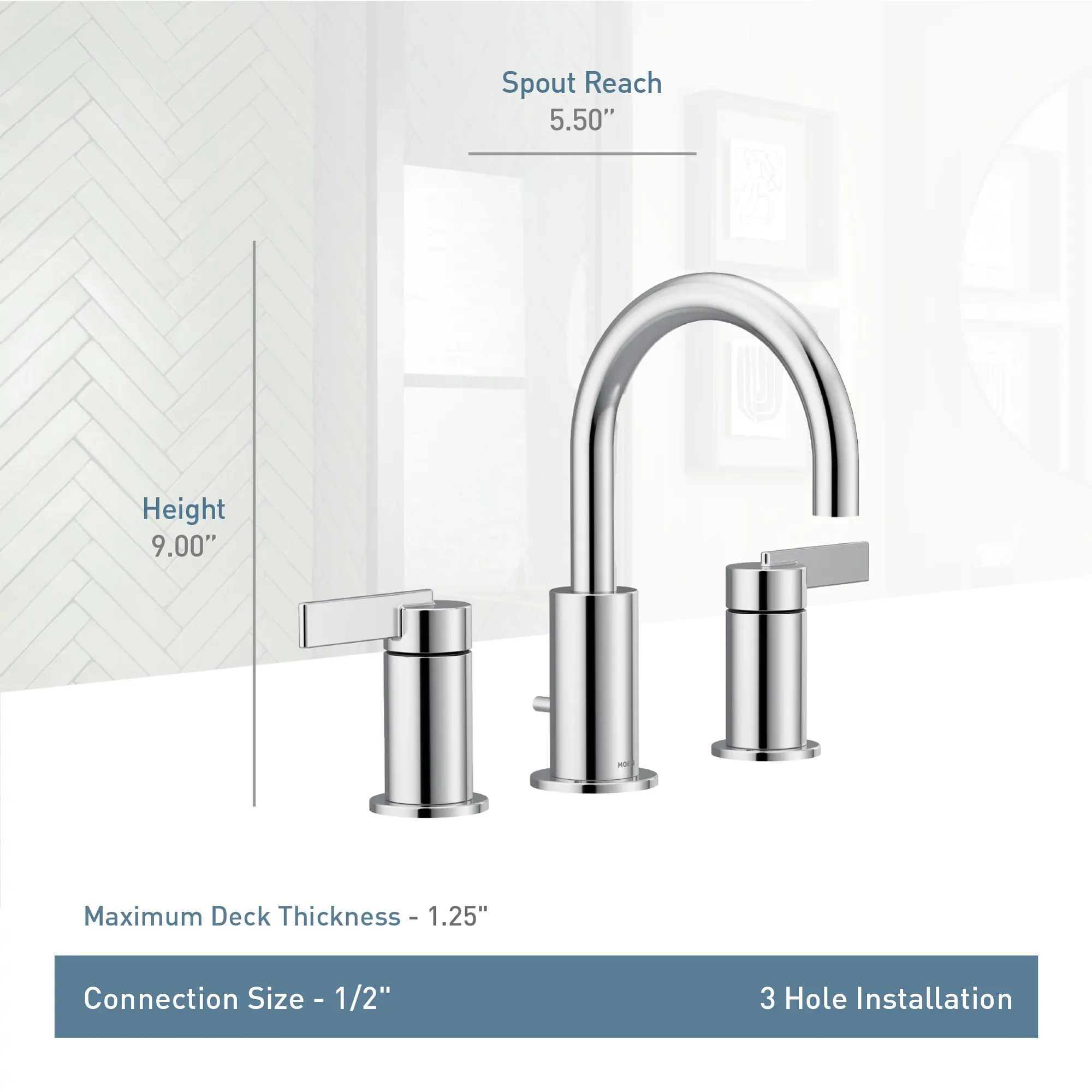 Cia Chrome two-handle high arc bathroom faucet - Image 3
