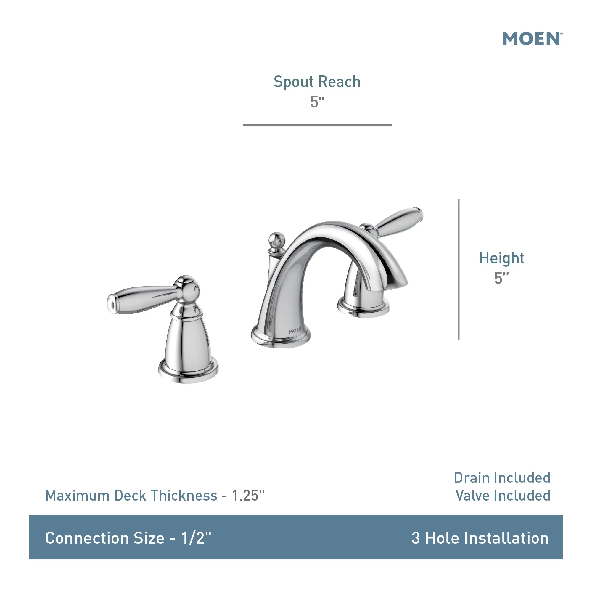 Brantford Chrome two-handle high arc bathroom faucet - Image 7