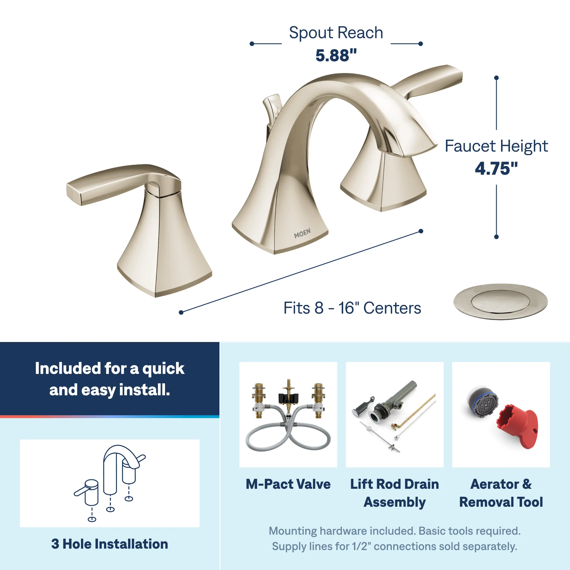 Voss Chrome two-handle high arc bathroom faucet - Image 17