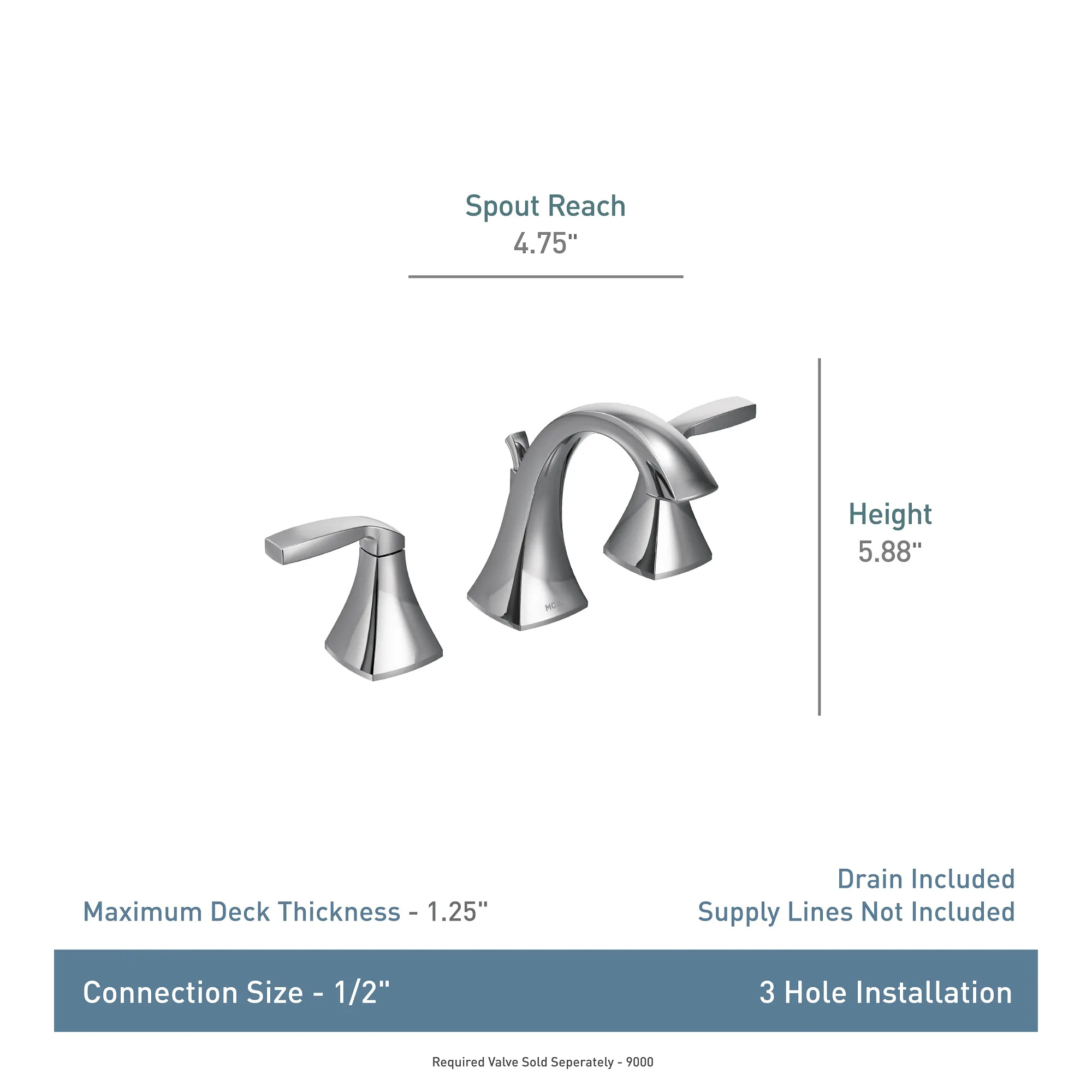Voss Chrome two-handle high arc bathroom faucet - Image 2