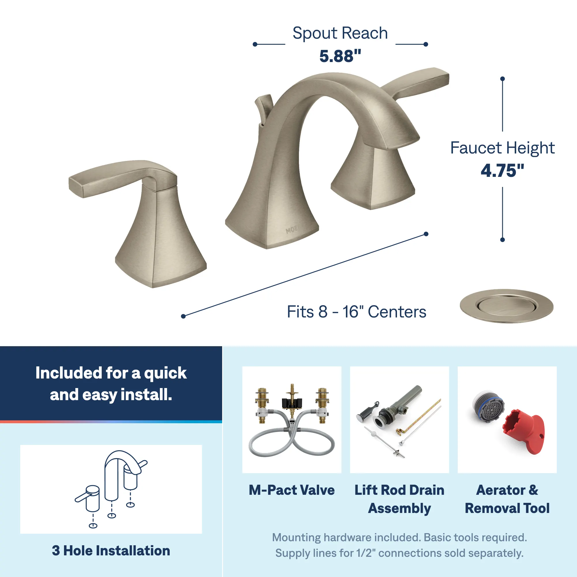 Voss Chrome two-handle high arc bathroom faucet - Image 34