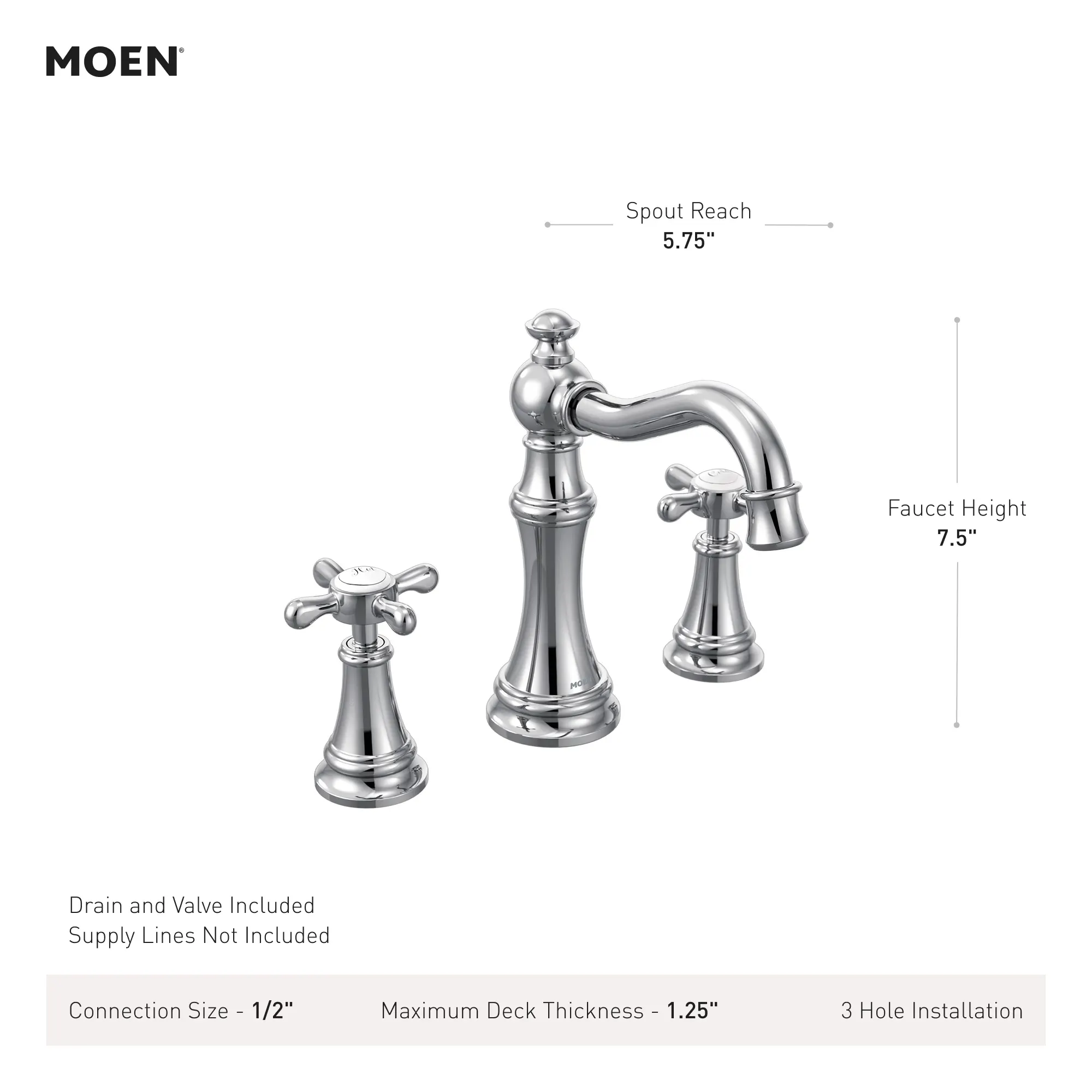 Weymouth Chrome two-handle high arc bathroom faucet - Image 12